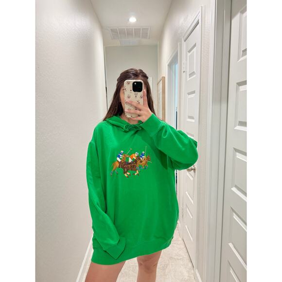 Polo Ralph Lauren green triple pony fleece hoodie - size 2X - Picture 1 of 8
